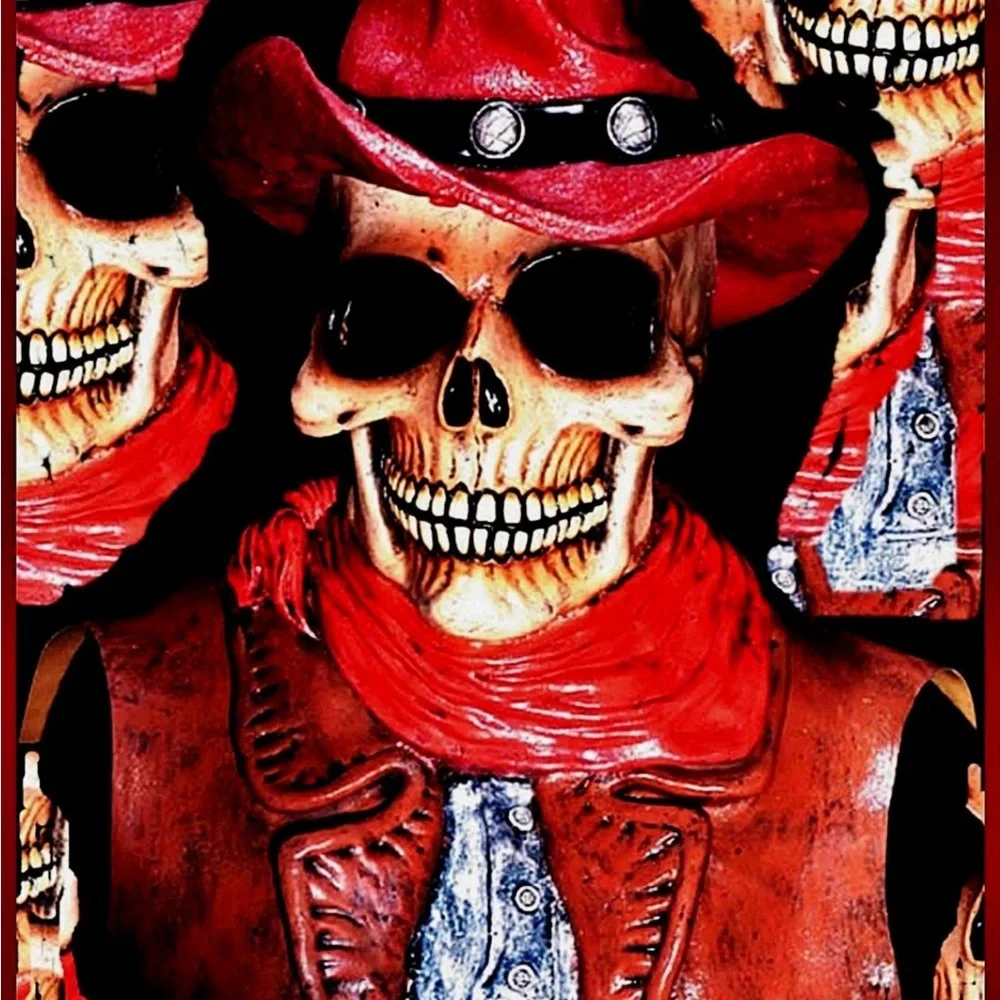 NW scary mask Cowboy SKULL LATEX DELUXE FULL HEAD RUBIES 3389 HARD 2 FINE VINTAG